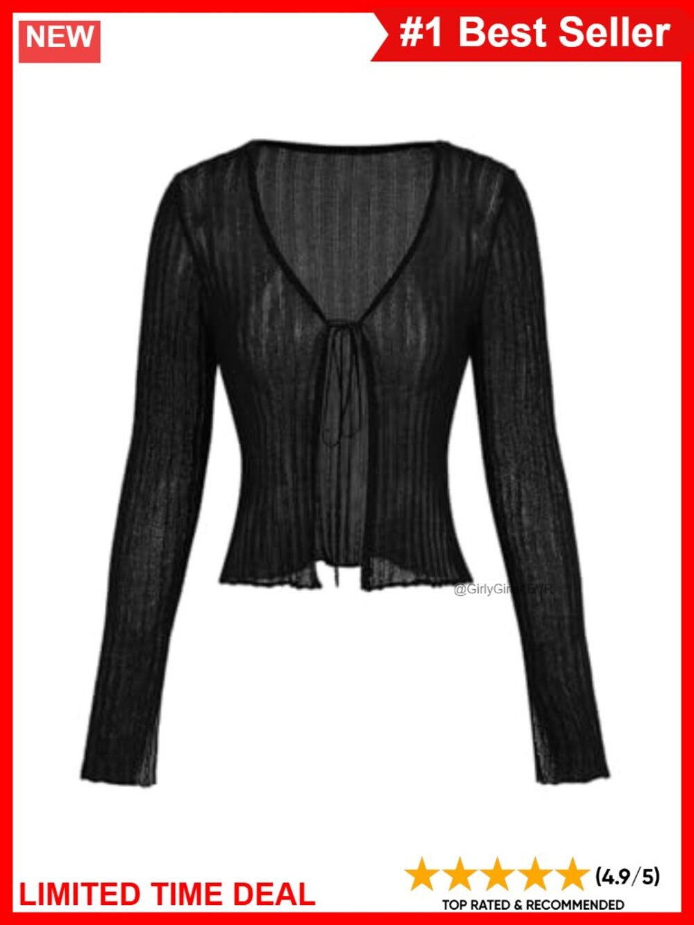 Knit Cardigan Deep V Neck Tie Front Textured Cropped Sweater